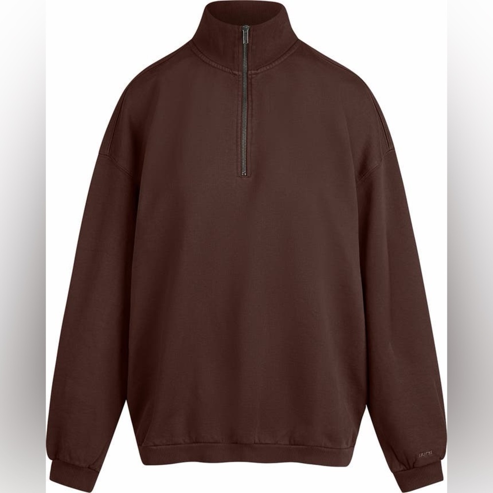 NWT SKIMS Boyfriend Fleece Slouchy Half Zip in Espresso